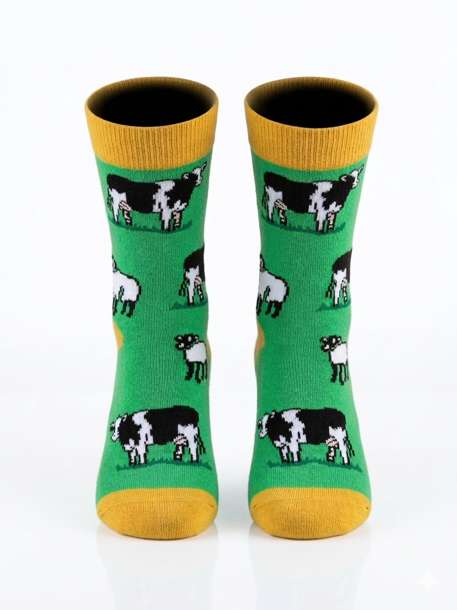 Bamboo Green Cow Sheep Socks