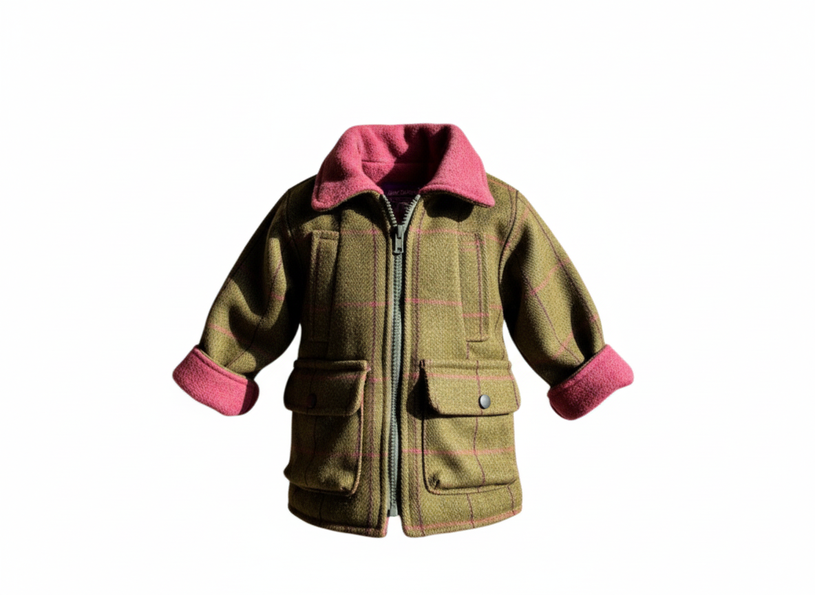 Children's jacket with pink trim on a white background