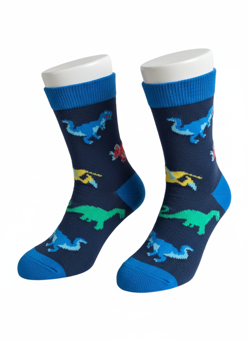 Bamboo Navy Dinosour Socks