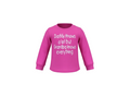 Pink children's sweatshirt with text on a white background