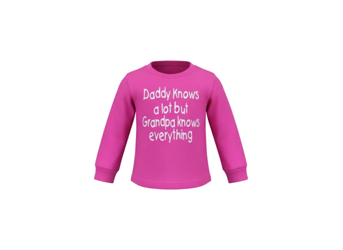 Pink children's sweatshirt with text on a white background