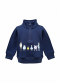 Navy blue children's sweatshirt with animal illustrations on a white background