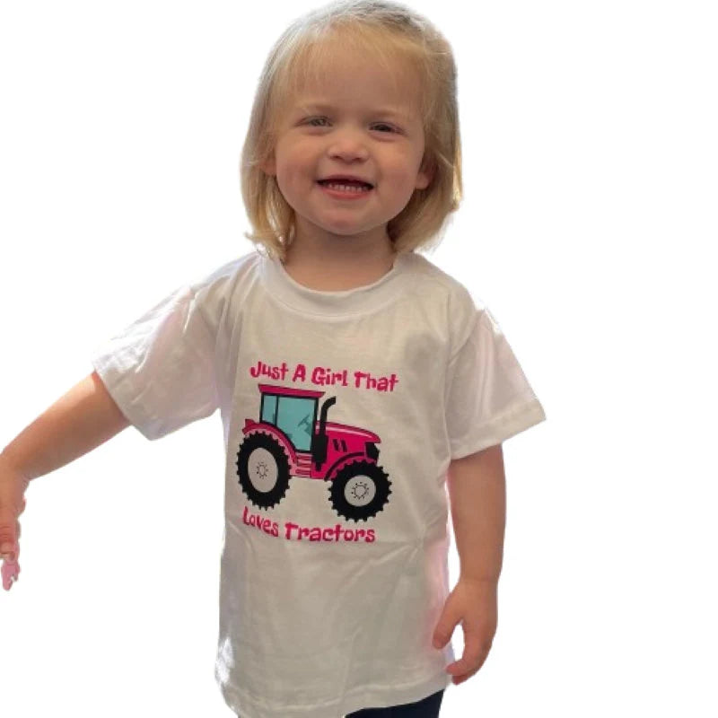 Just a girl who loves tractors White T-shirt