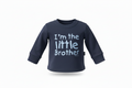 navy sweatshirt with im the little brother printed in white. On a white background.