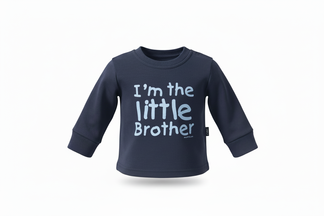 navy sweatshirt with im the little brother printed in white. On a white background.