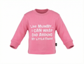 Pink children's sweatshirt with humorous text on a white background