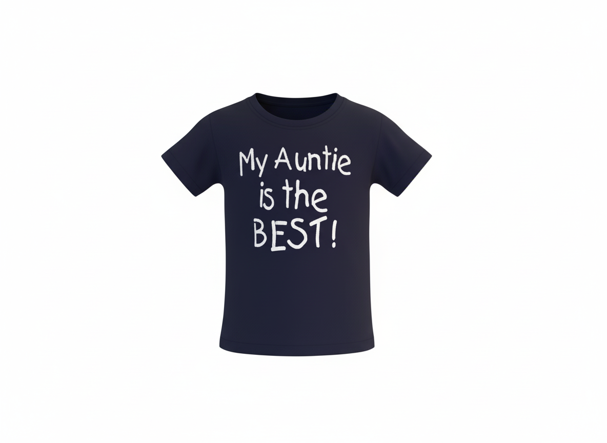 Navy t-shirt with my auntie is the best printed in white lettering on a white background.
