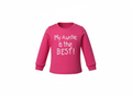 Pink sweatshirt with 'My Auntie is the BEST!' text on a white background