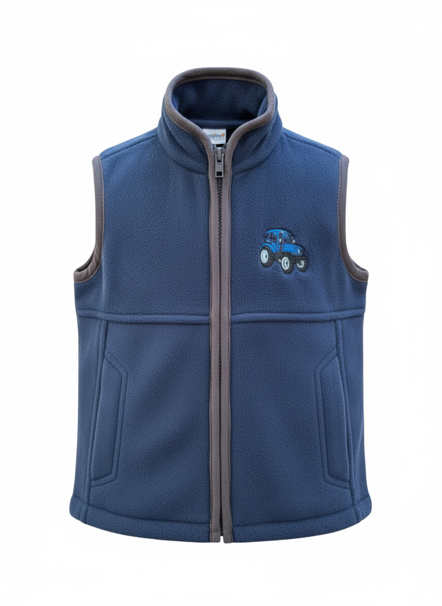 Navy Fleece with Embroidered Blue Tractor Gilet