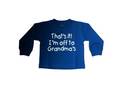 Blue sweatshirt with white text on a white background