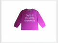 Purple children's long-sleeve shirt with text on a white background