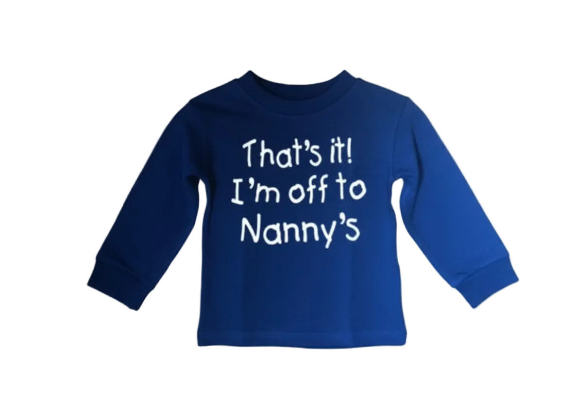 Blue children's sweatshirt with text on a white background