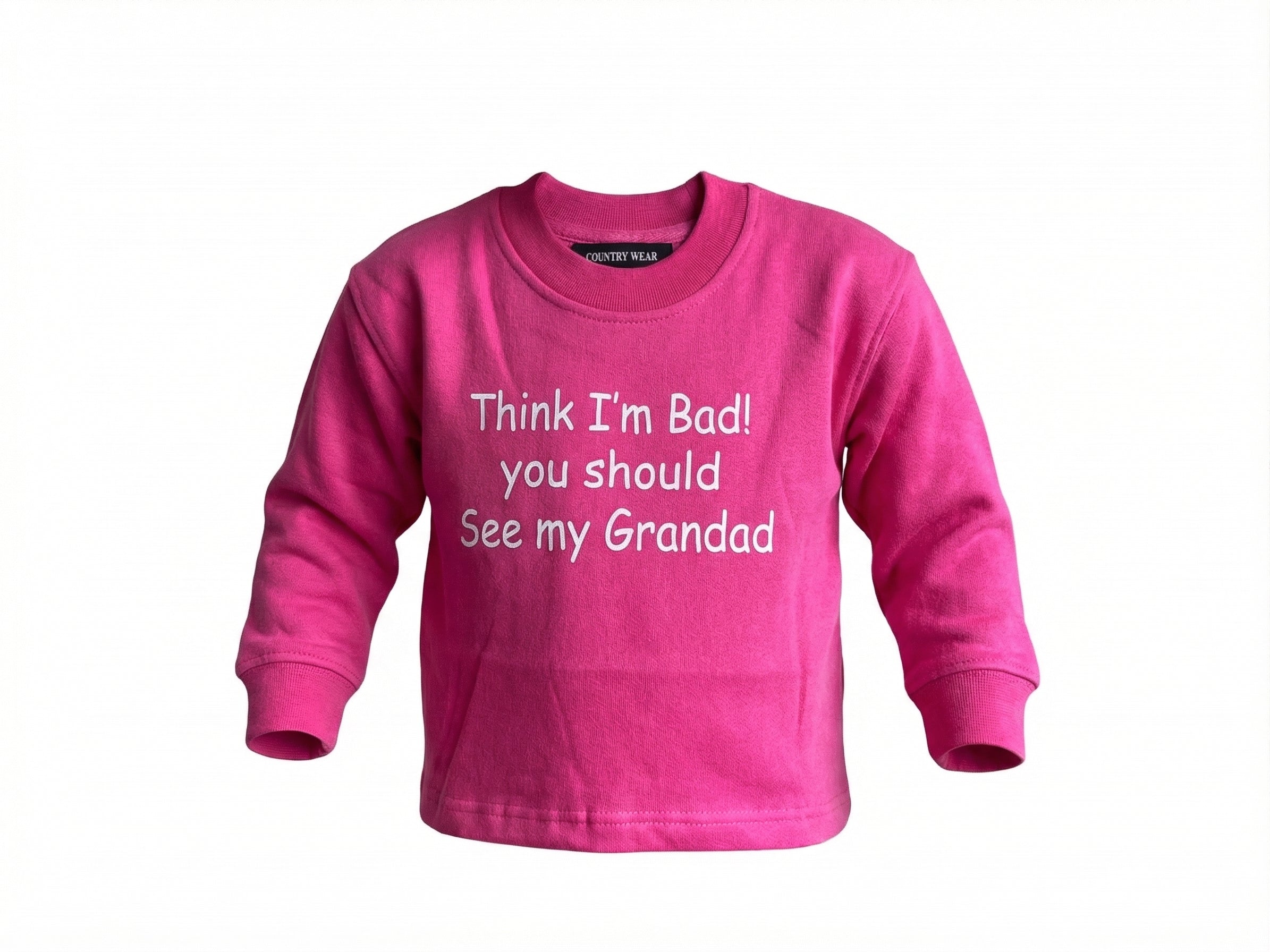 Pink children's sweatshirt with text on a white background